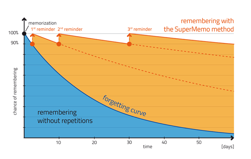 SuperMemo 'chances of remembering' graph